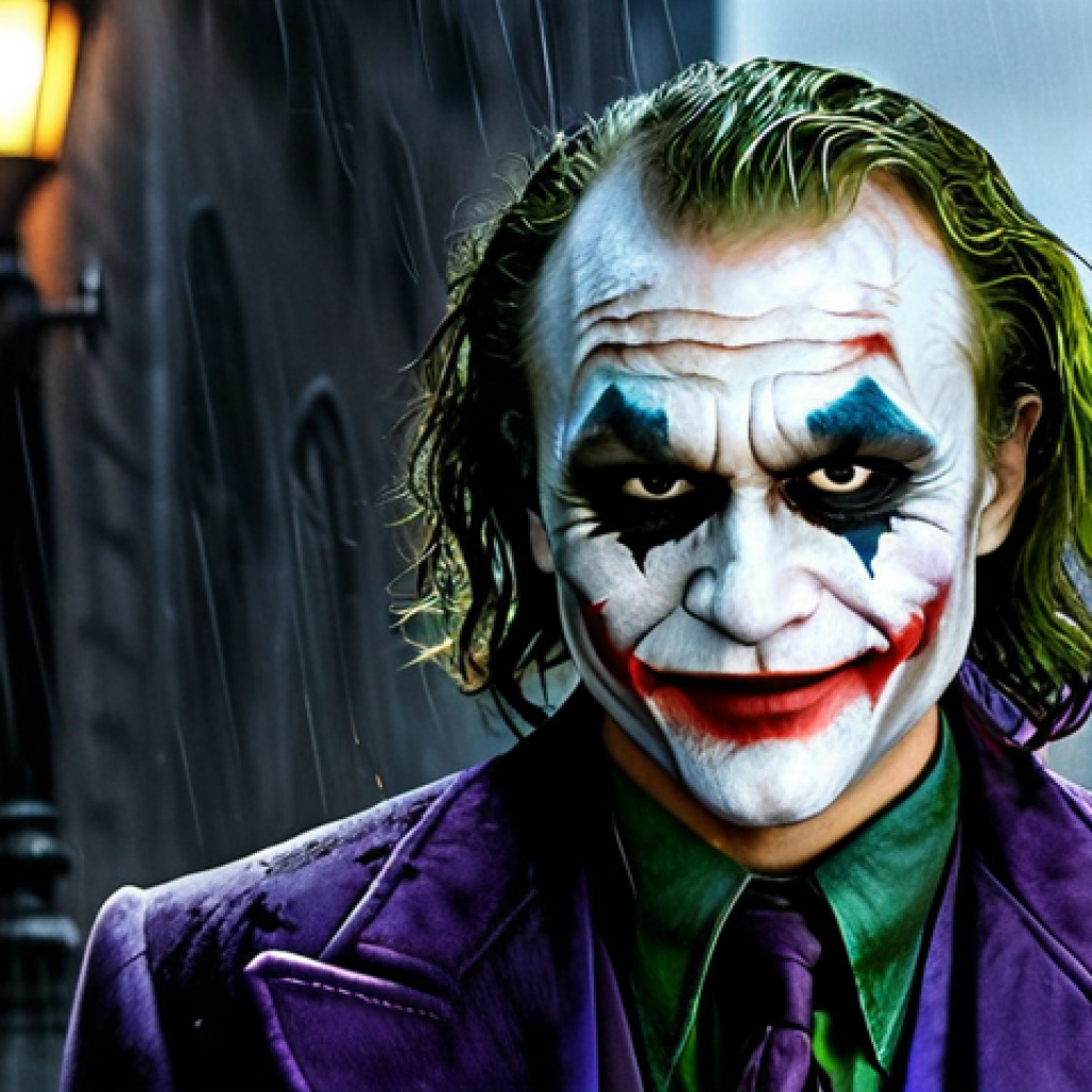Heath Ledger as the Joker**

"A hauntingly realistic portrait of Heath Ledger as the Joker, embodying pure chaos and anarchy, detailed makeup, menacing grin, dark and gritty Gotham City background, reminiscent of Christopher Nolan's 'The Dark Knight,' Oscar-winning performance, high resolution, cinematic lighting, safe for work, appropriate content, fully clothed, professional."

**