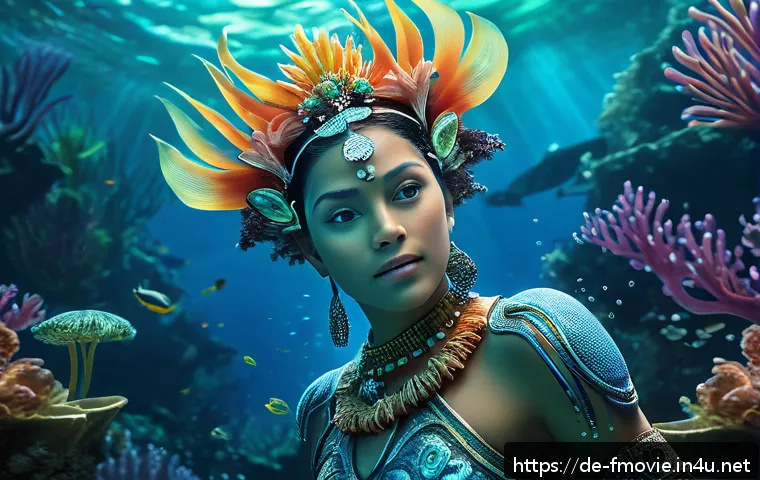 아바타 2와 1 비교 - A breathtaking underwater scene from Pandora featuring luminous aquatic plants and diverse marine cr...